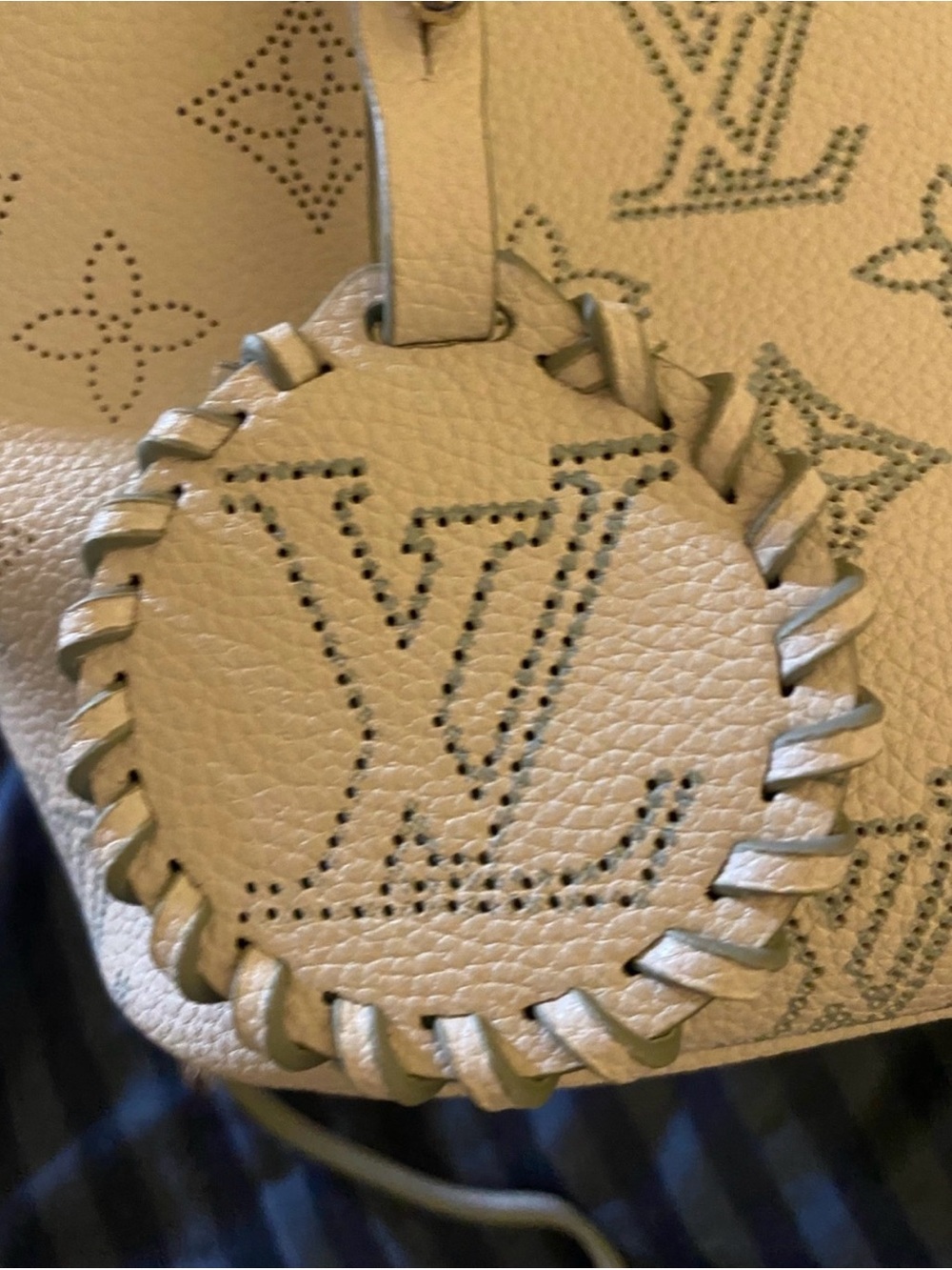 Designer Inspired White Perforated Monogram Tote - Picture 2 of 8
